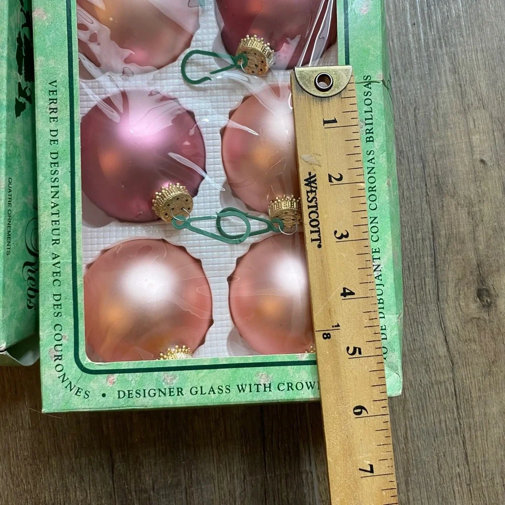 Vintage Christmas by Krebs Pink Rose Pearl Glass Ornaments Set of 16 USA Made